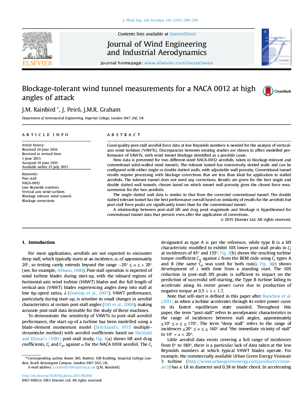 Blockage-tolerant wind tunnel measurements for a NACA 0012 at high angles of attack