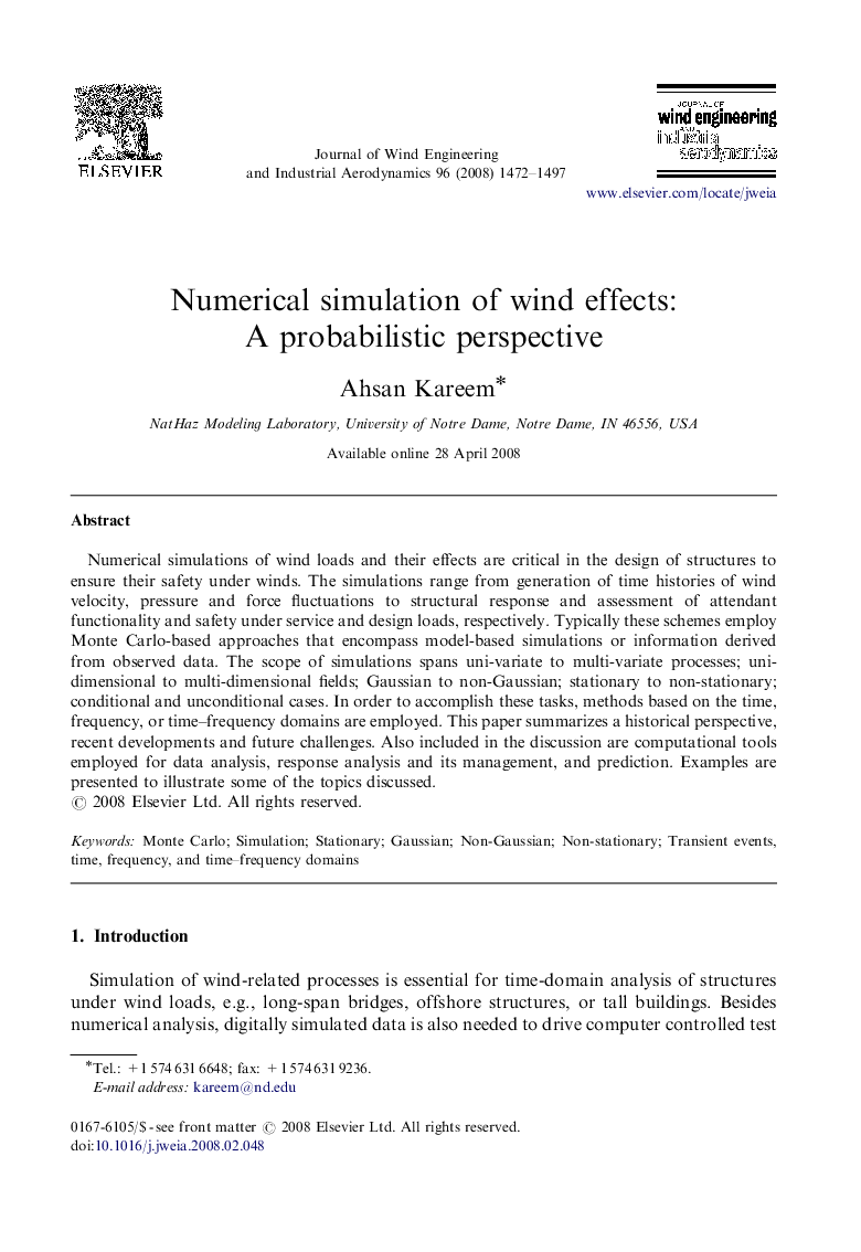 Numerical simulation of wind effects: A probabilistic perspective