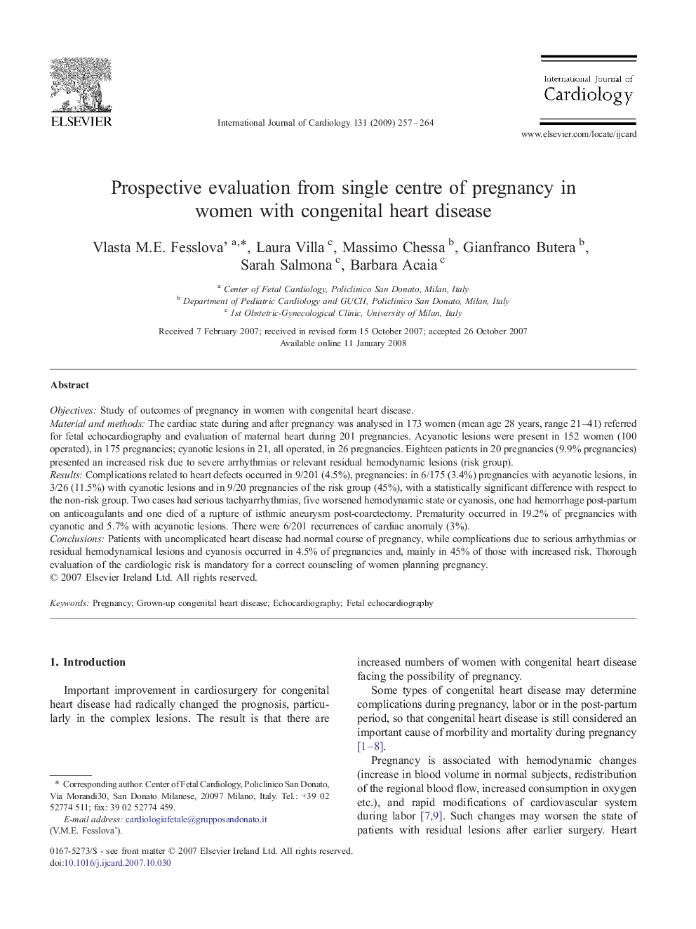 Prospective evaluation from single centre of pregnancy in women with congenital heart disease