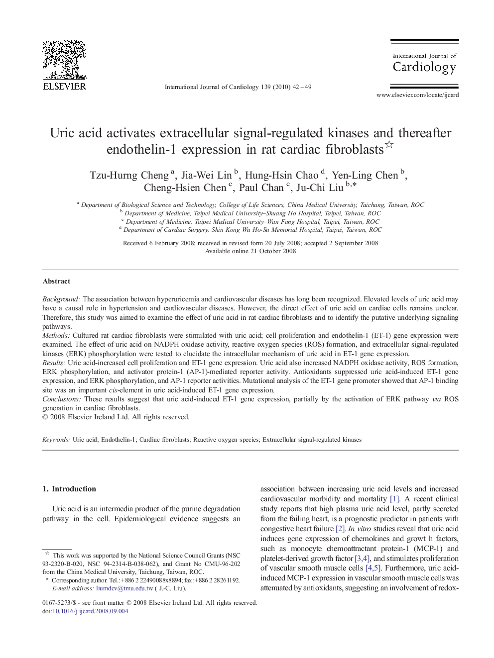 Uric acid activates extracellular signal-regulated kinases and thereafter endothelin-1 expression in rat cardiac fibroblasts