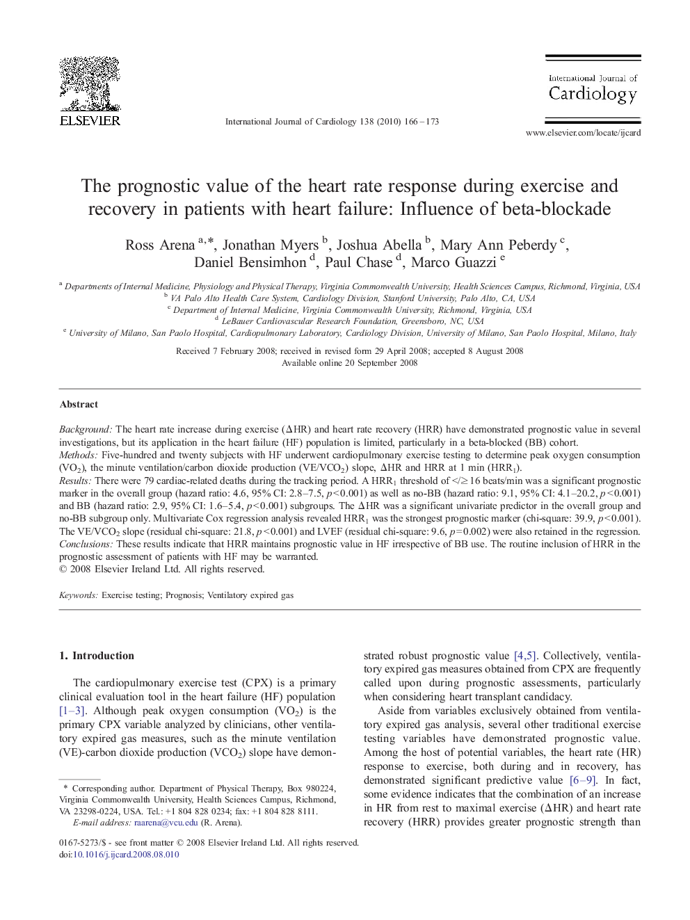 The prognostic value of the heart rate response during exercise and recovery in patients with heart failure: Influence of beta-blockade