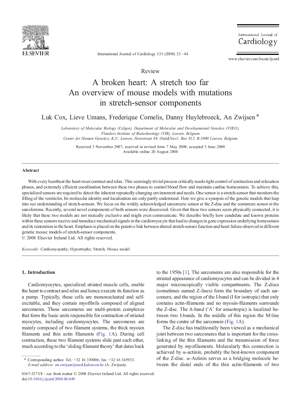 A broken heart: A stretch too far: An overview of mouse models with mutations in stretch-sensor components