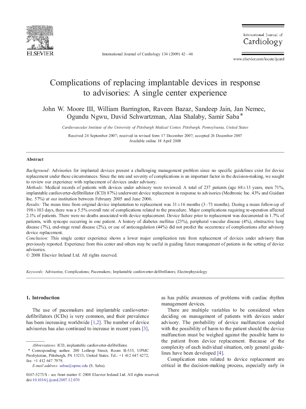 Complications of replacing implantable devices in response to advisories: A single center experience