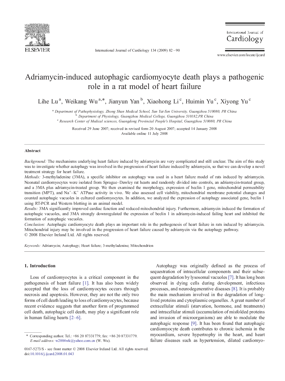 Adriamycin-induced autophagic cardiomyocyte death plays a pathogenic role in a rat model of heart failure