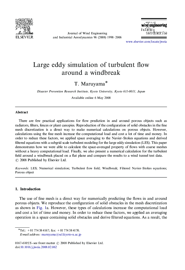 Large eddy simulation of turbulent flow around a windbreak