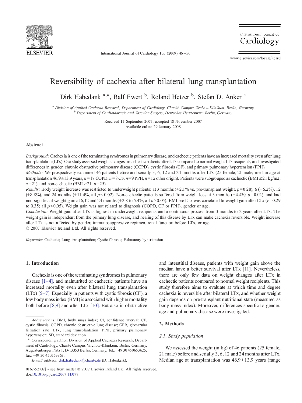 Reversibility of cachexia after bilateral lung transplantation