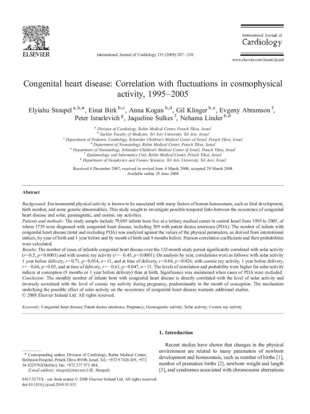 Congenital heart disease: Correlation with fluctuations in cosmophysical activity, 1995-2005