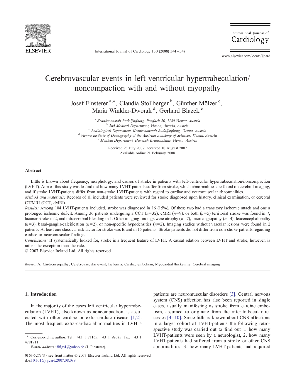 Cerebrovascular events in left ventricular hypertrabeculation/noncompaction with and without myopathy