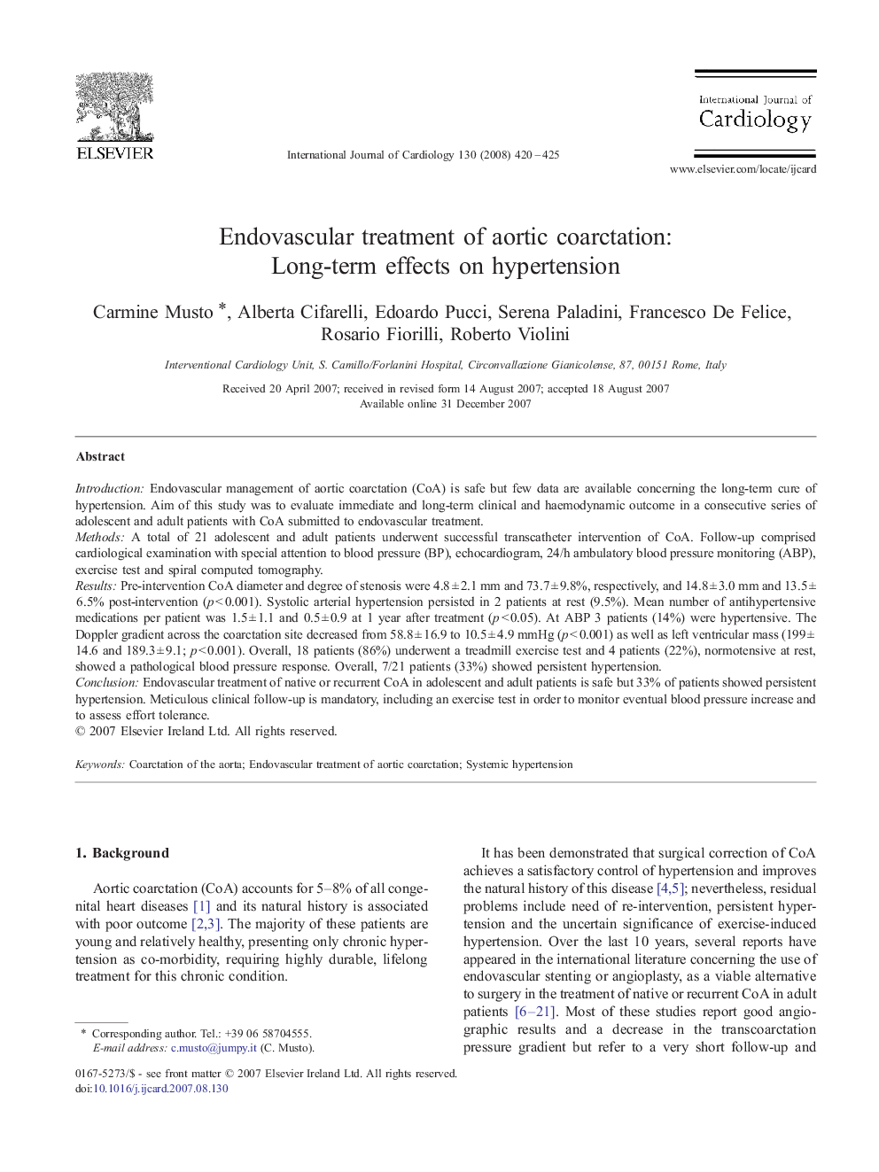 Endovascular treatment of aortic coarctation: Long-term effects on hypertension