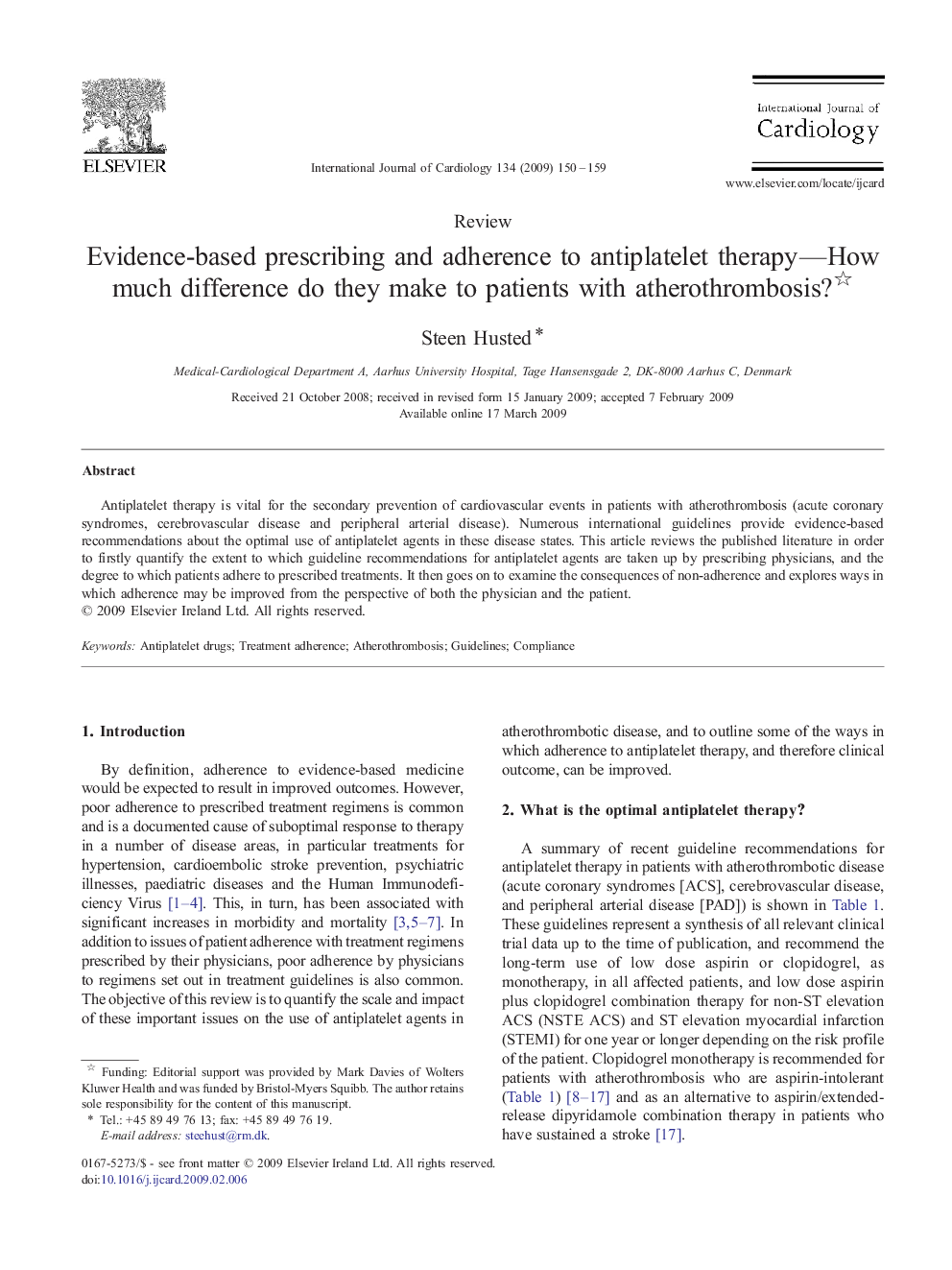 Evidence-based prescribing and adherence to antiplatelet therapy—How much difference do they make to patients with atherothrombosis? 