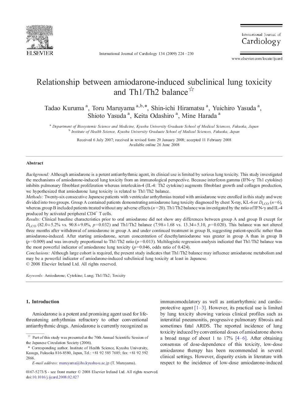 Relationship between amiodarone-induced subclinical lung toxicity and Th1/Th2 balance