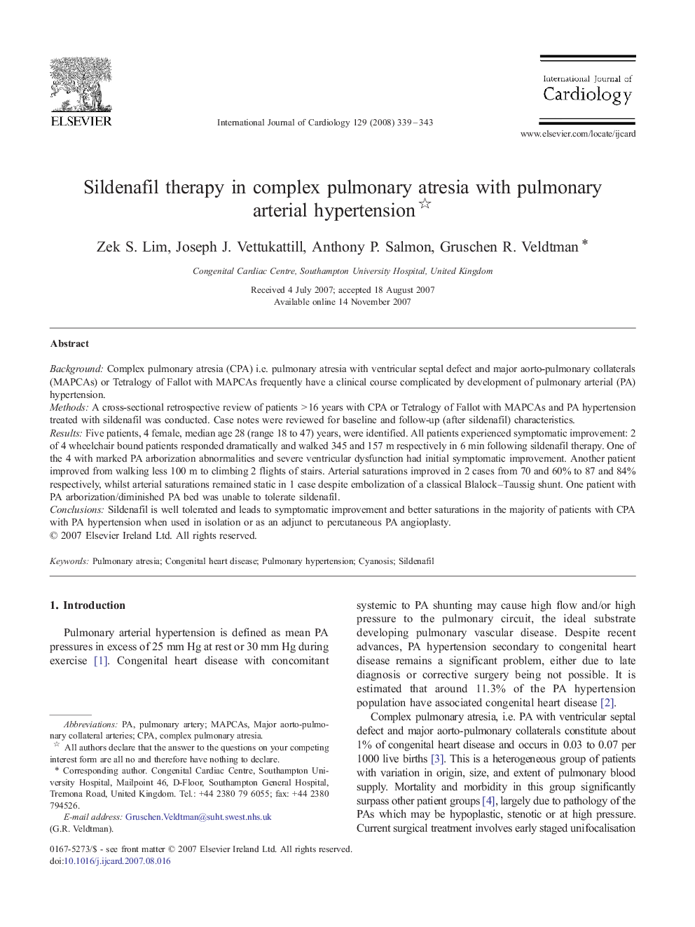 Sildenafil therapy in complex pulmonary atresia with pulmonary arterial hypertension 