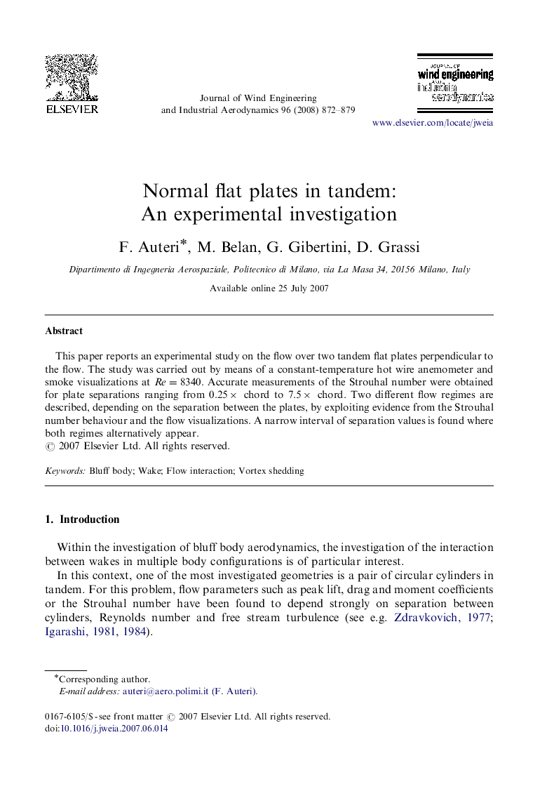 Normal flat plates in tandem: An experimental investigation