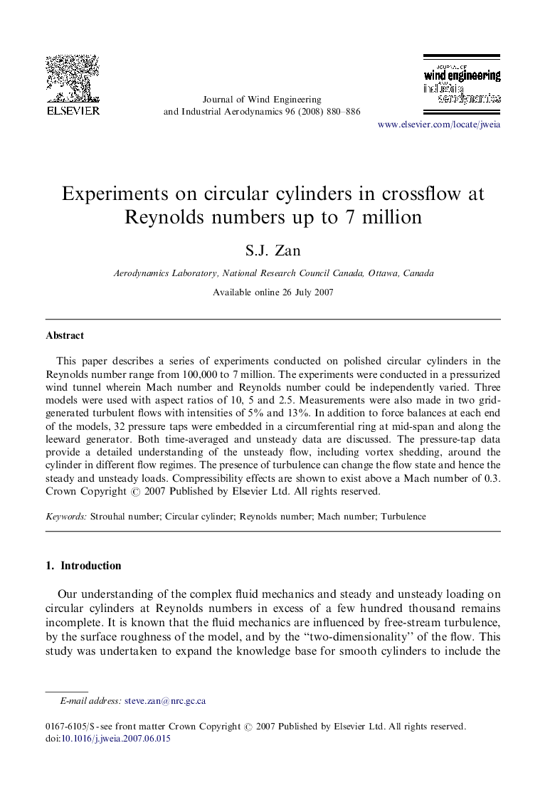 Experiments on circular cylinders in crossflow at Reynolds numbers up to 7 million