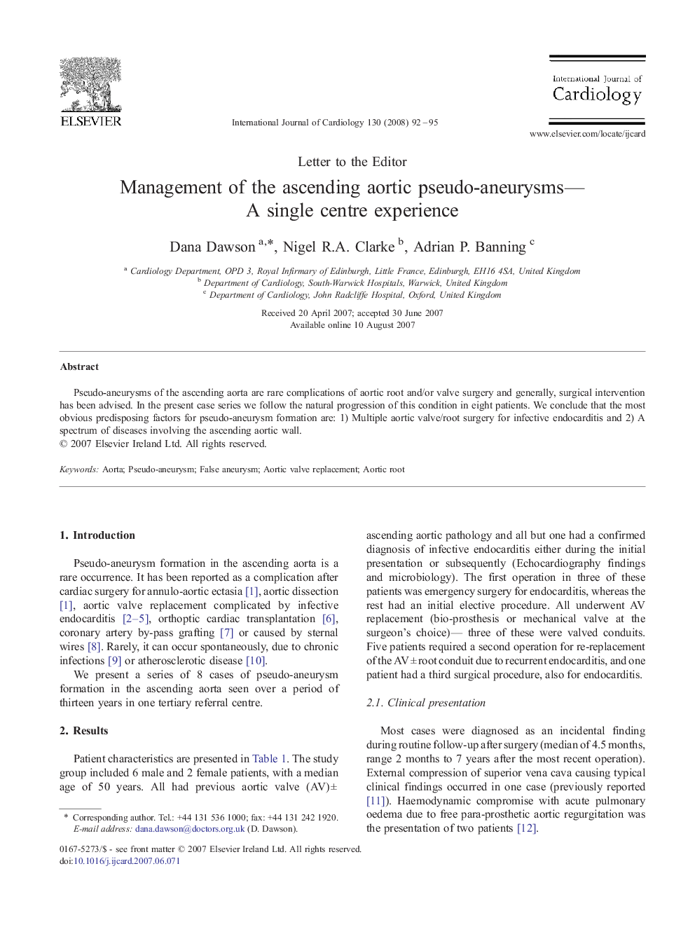 Management of the ascending aortic pseudo-aneurysms— A single centre experience