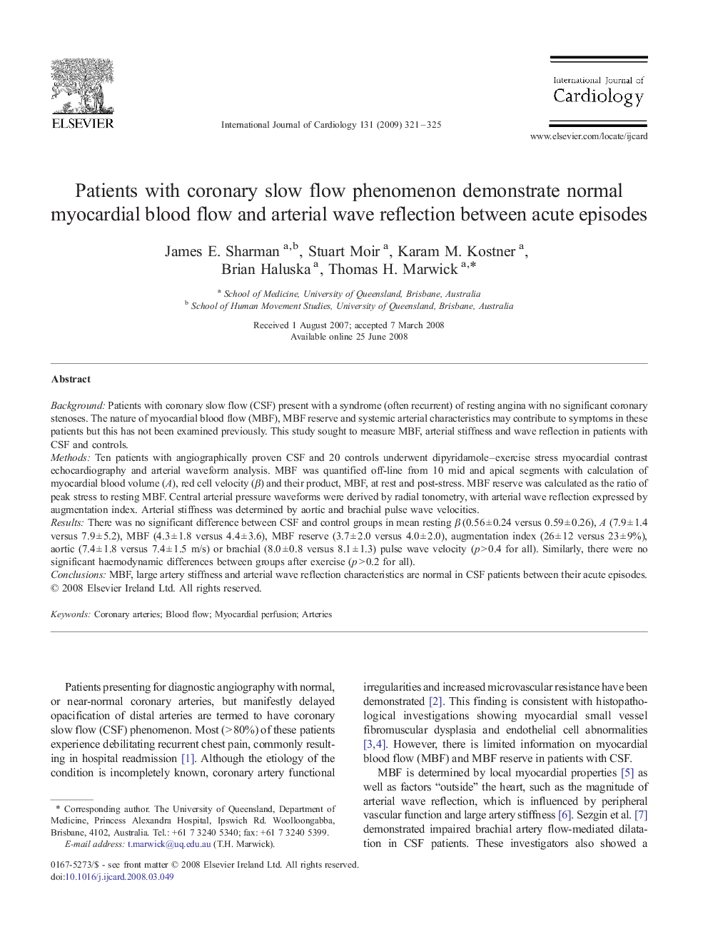 Patients with coronary slow flow phenomenon demonstrate normal myocardial blood flow and arterial wave reflection between acute episodes