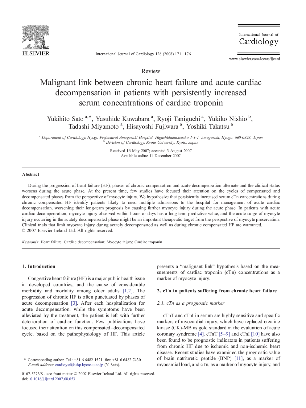 Malignant link between chronic heart failure and acute cardiac decompensation in patients with persistently increased serum concentrations of cardiac troponin