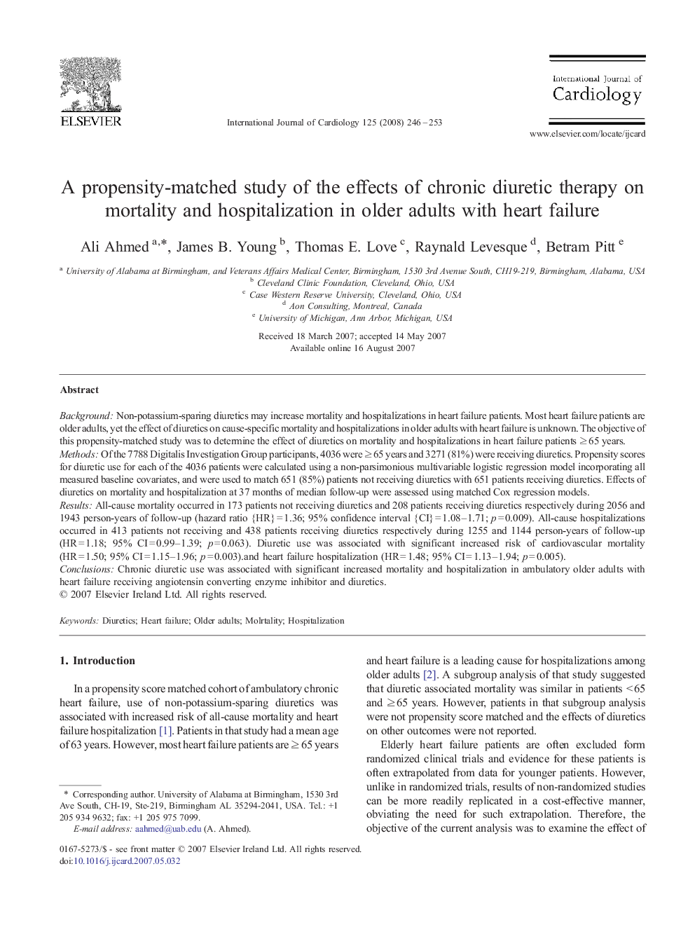 A propensity-matched study of the effects of chronic diuretic therapy on mortality and hospitalization in older adults with heart failure