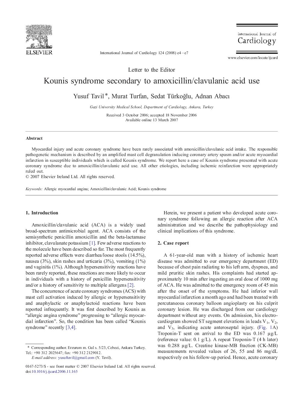 Kounis syndrome secondary to amoxicillin/clavulanic acid use