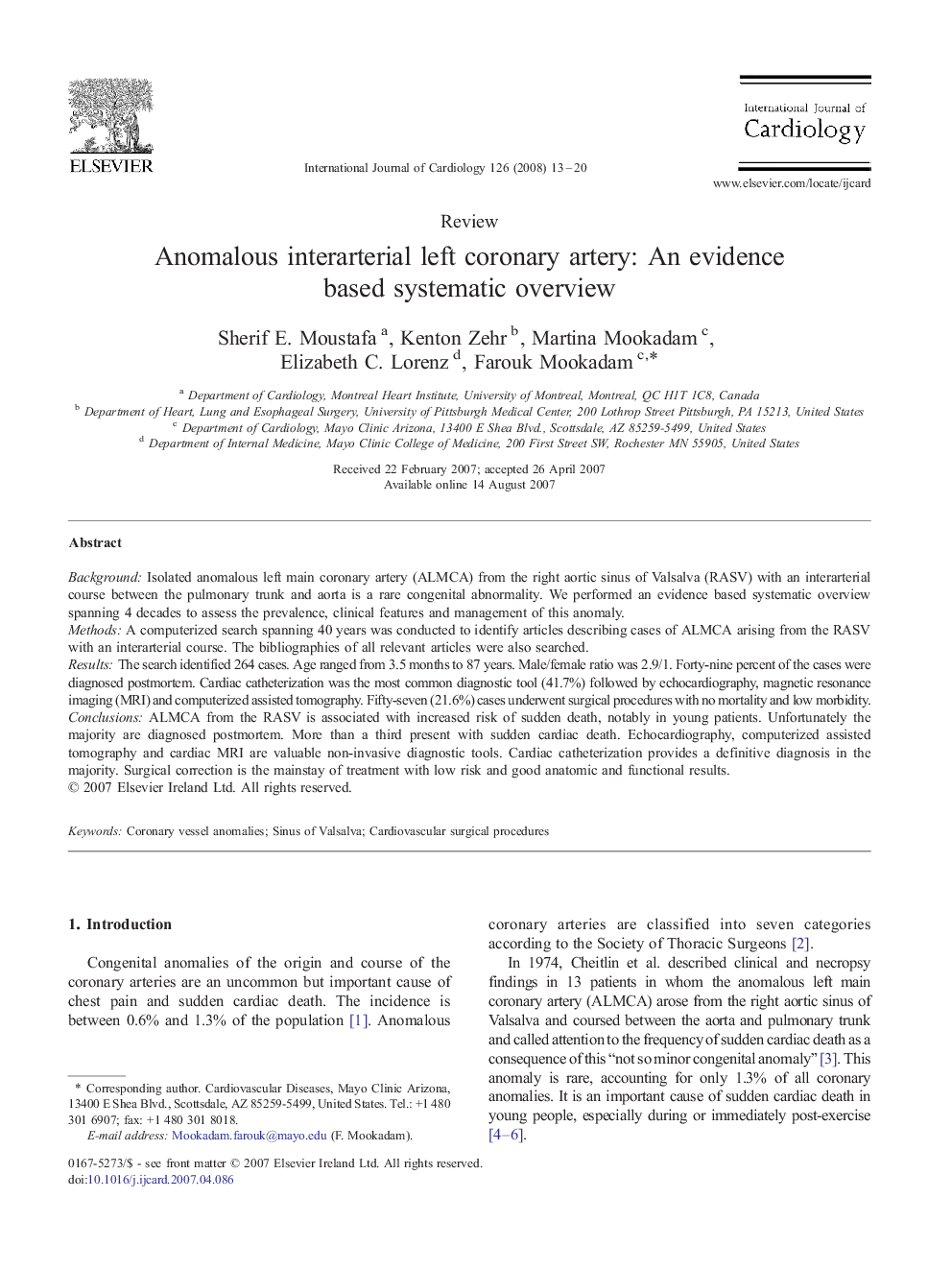 Anomalous interarterial left coronary artery: An evidence based systematic overview