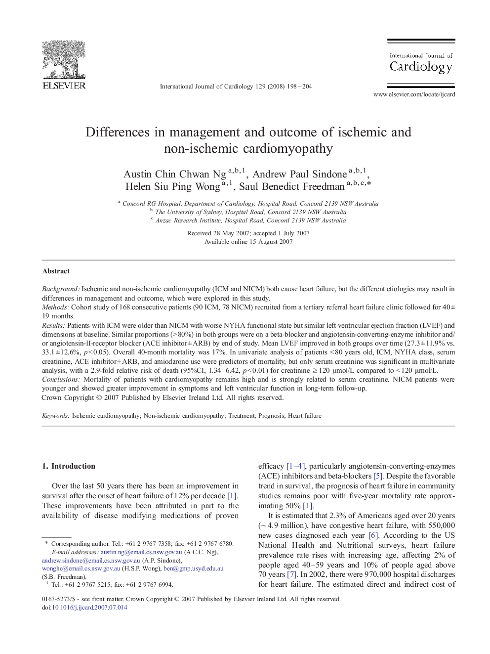 Differences in management and outcome of ischemic and non-ischemic cardiomyopathy