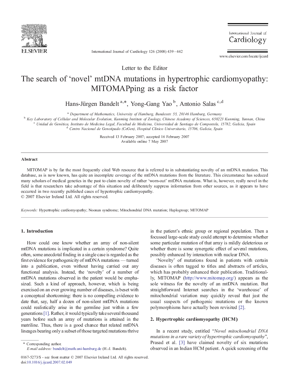 The search of ‘novel’ mtDNA mutations in hypertrophic cardiomyopathy: MITOMAPping as a risk factor