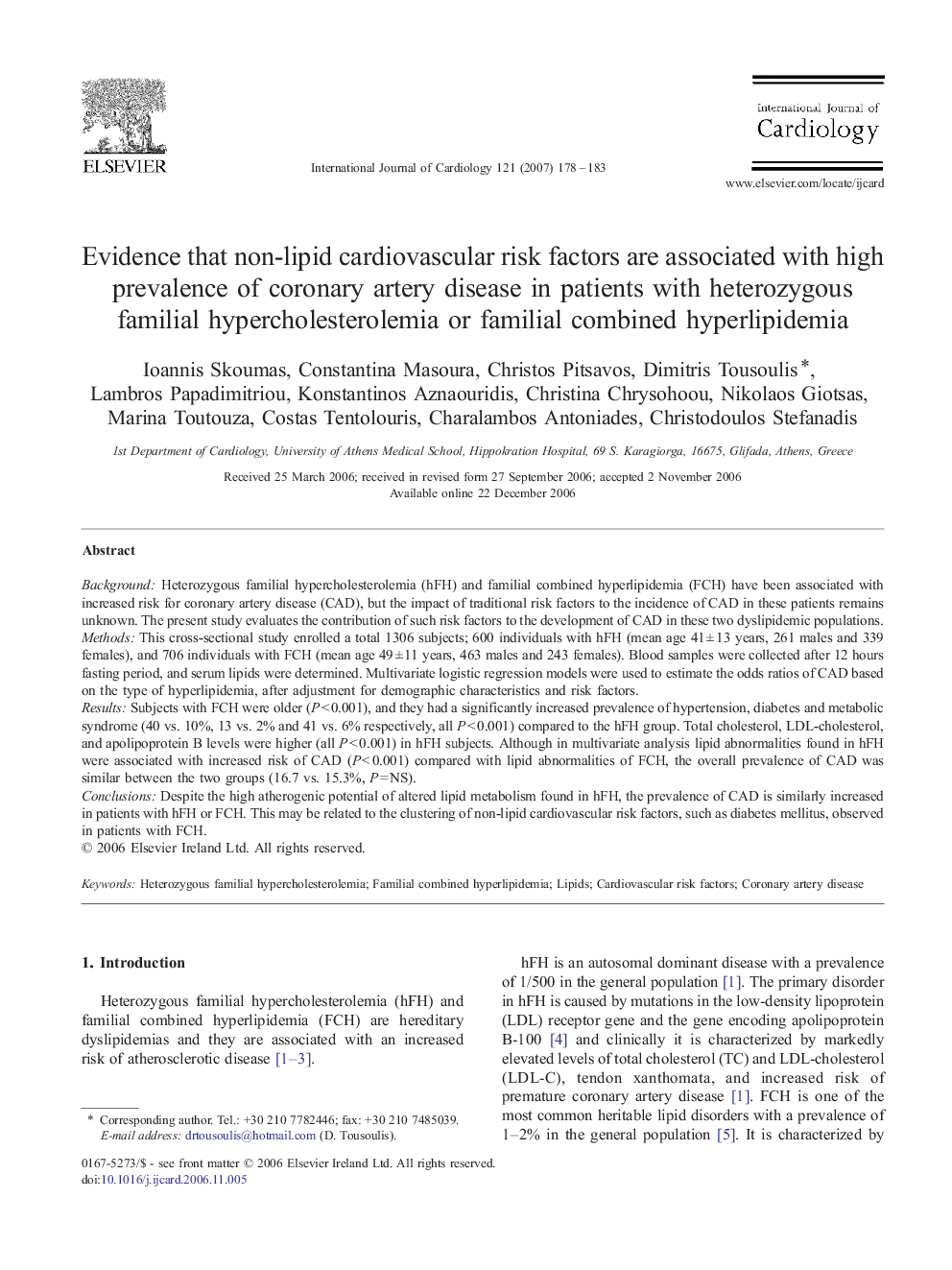 Evidence that non-lipid cardiovascular risk factors are associated with high prevalence of coronary artery disease in patients with heterozygous familial hypercholesterolemia or familial combined hyperlipidemia