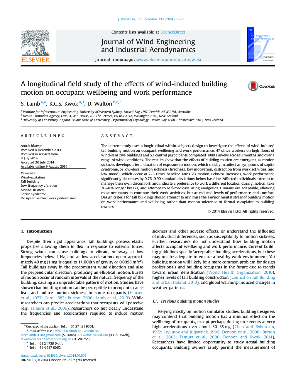 A longitudinal field study of the effects of wind-induced building motion on occupant wellbeing and work performance