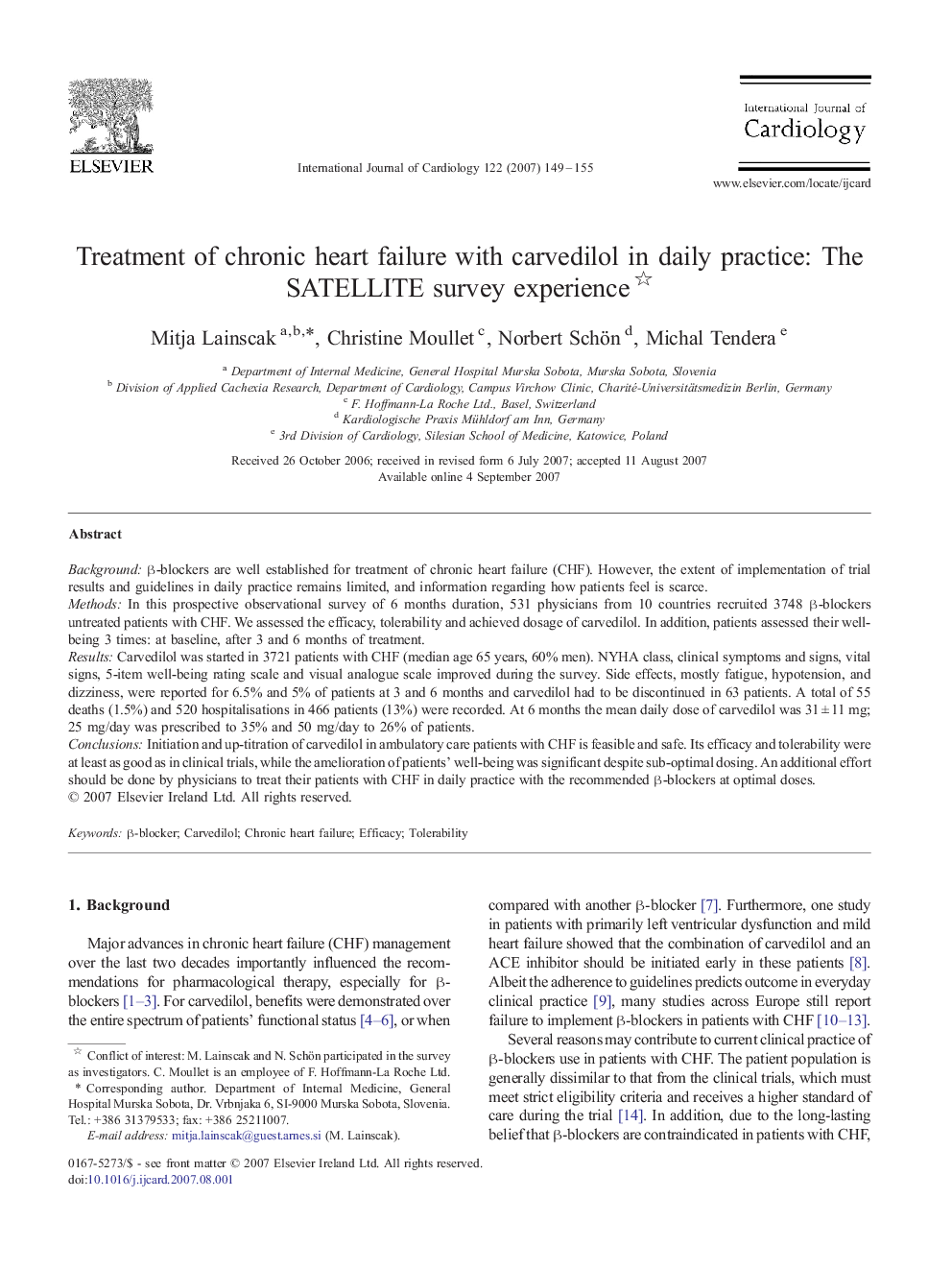 Treatment of chronic heart failure with carvedilol in daily practice: The SATELLITE survey experience 