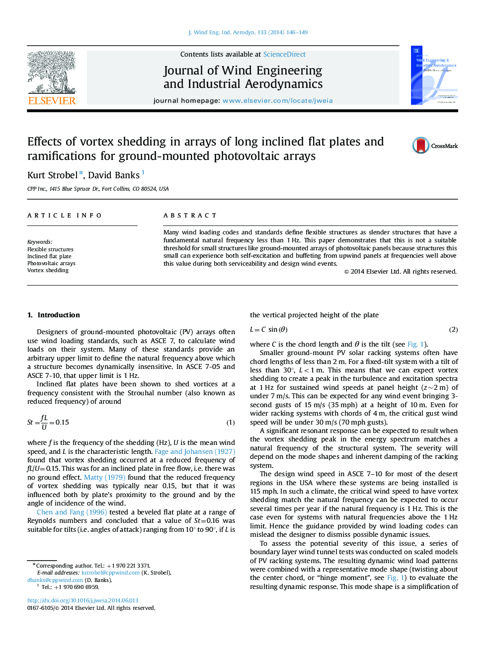 Effects of vortex shedding in arrays of long inclined flat plates and ramifications for ground-mounted photovoltaic arrays