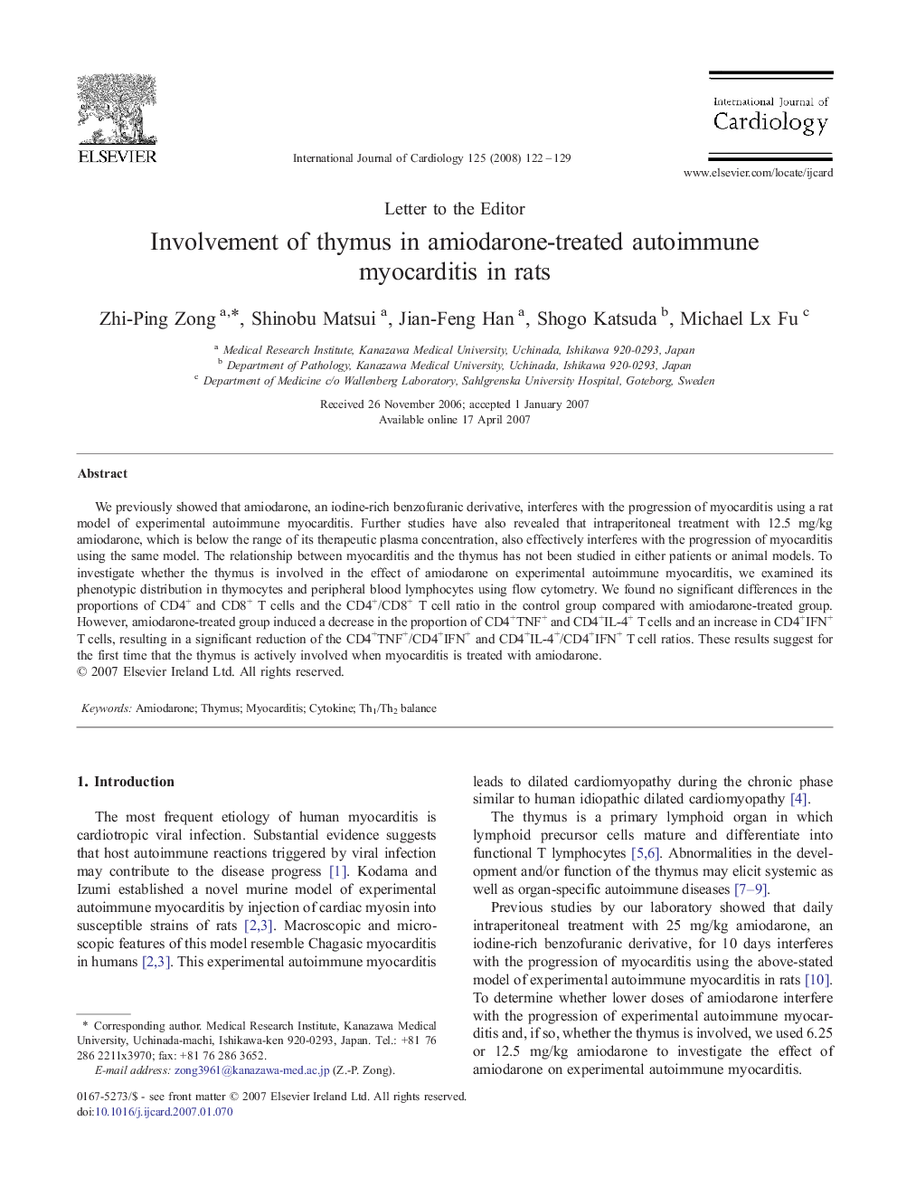 Involvement of thymus in amiodarone-treated autoimmune myocarditis in rats