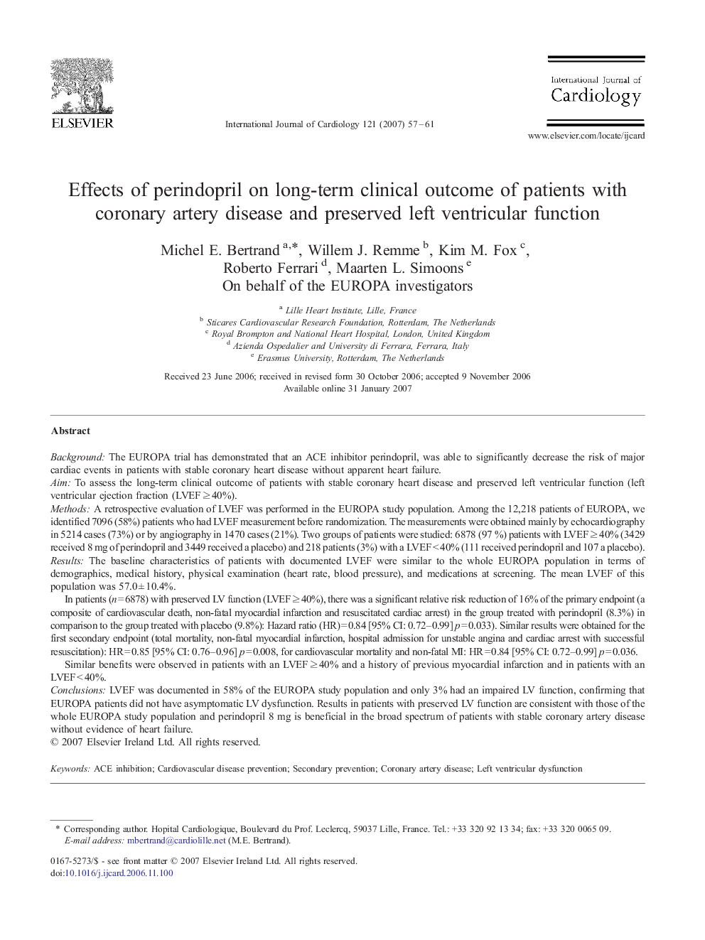 Effects of perindopril on long-term clinical outcome of patients with coronary artery disease and preserved left ventricular function