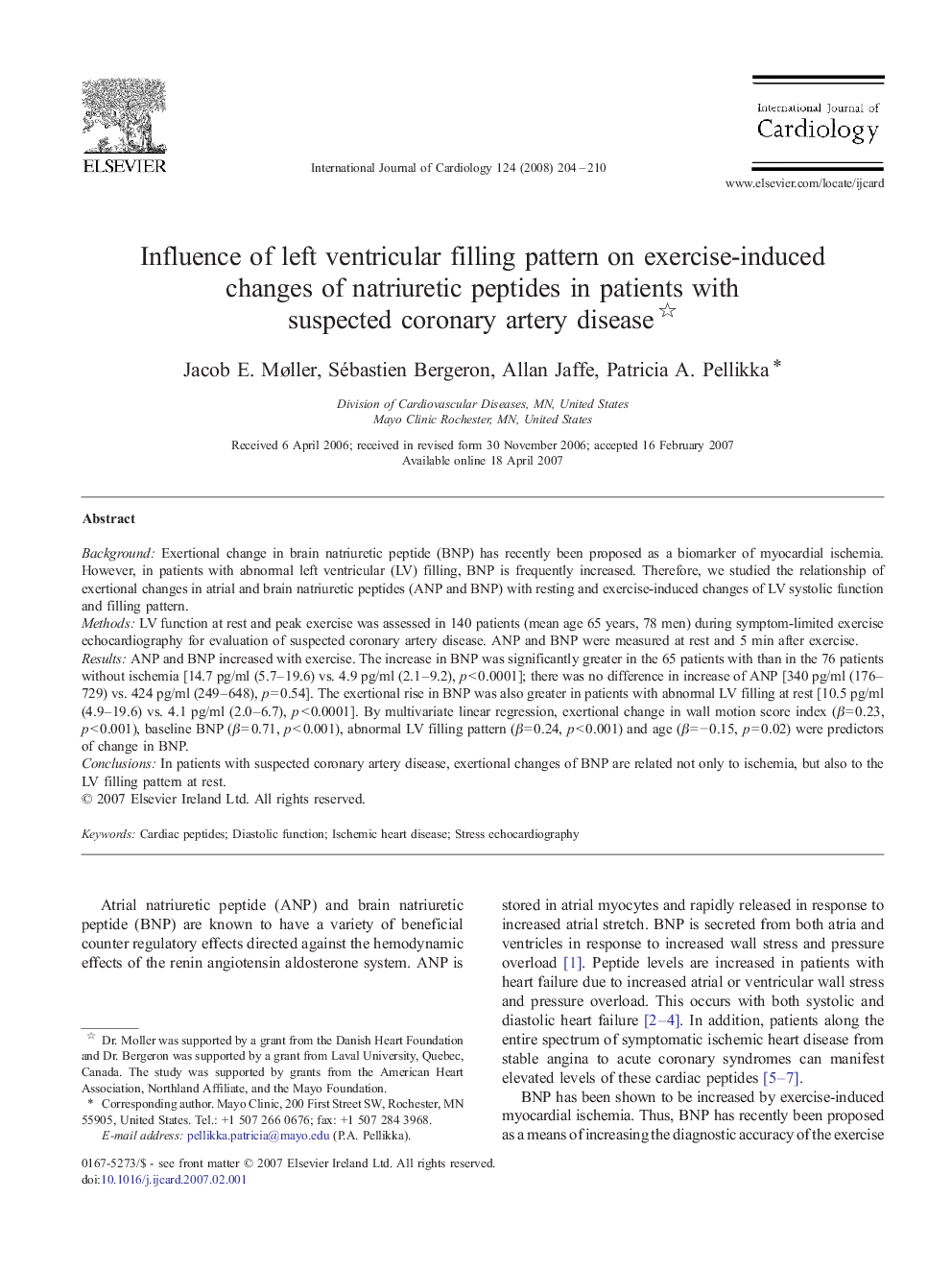 Influence of left ventricular filling pattern on exercise-induced changes of natriuretic peptides in patients with suspected coronary artery disease