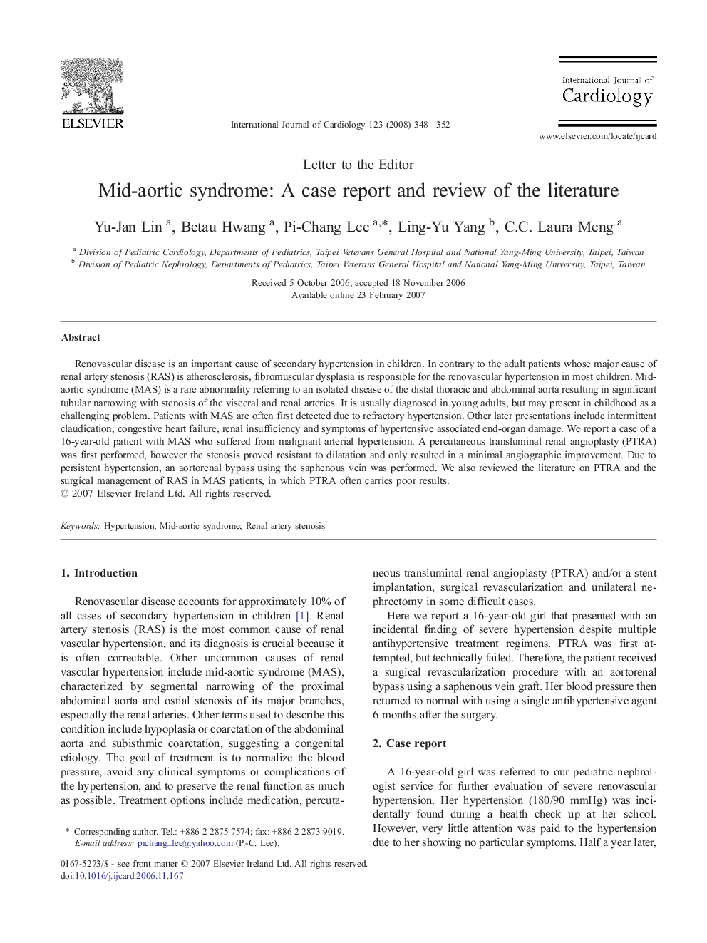 Mid-aortic syndrome: A case report and review of the literature