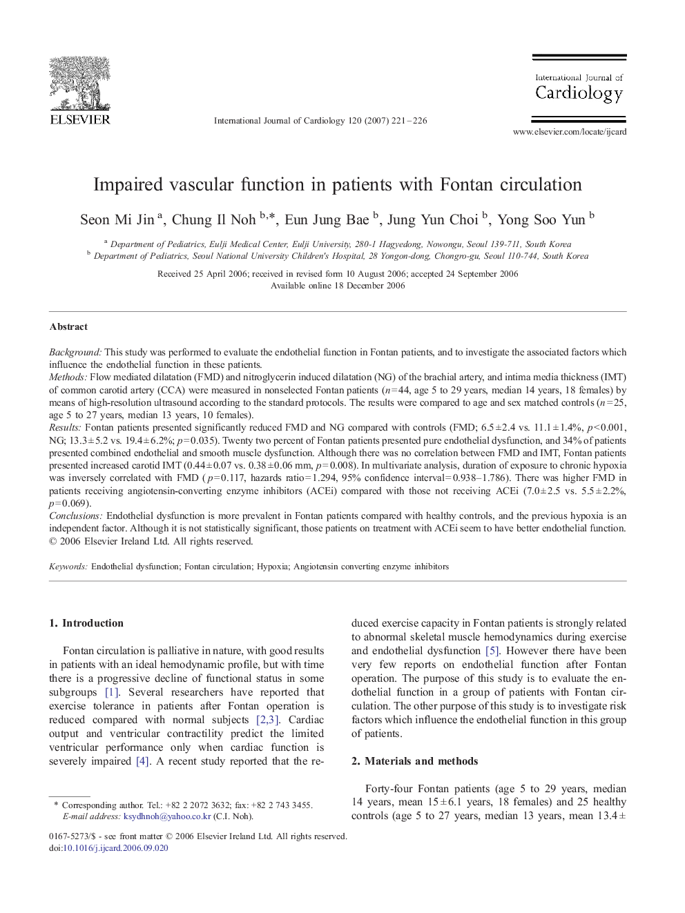 Impaired vascular function in patients with Fontan circulation