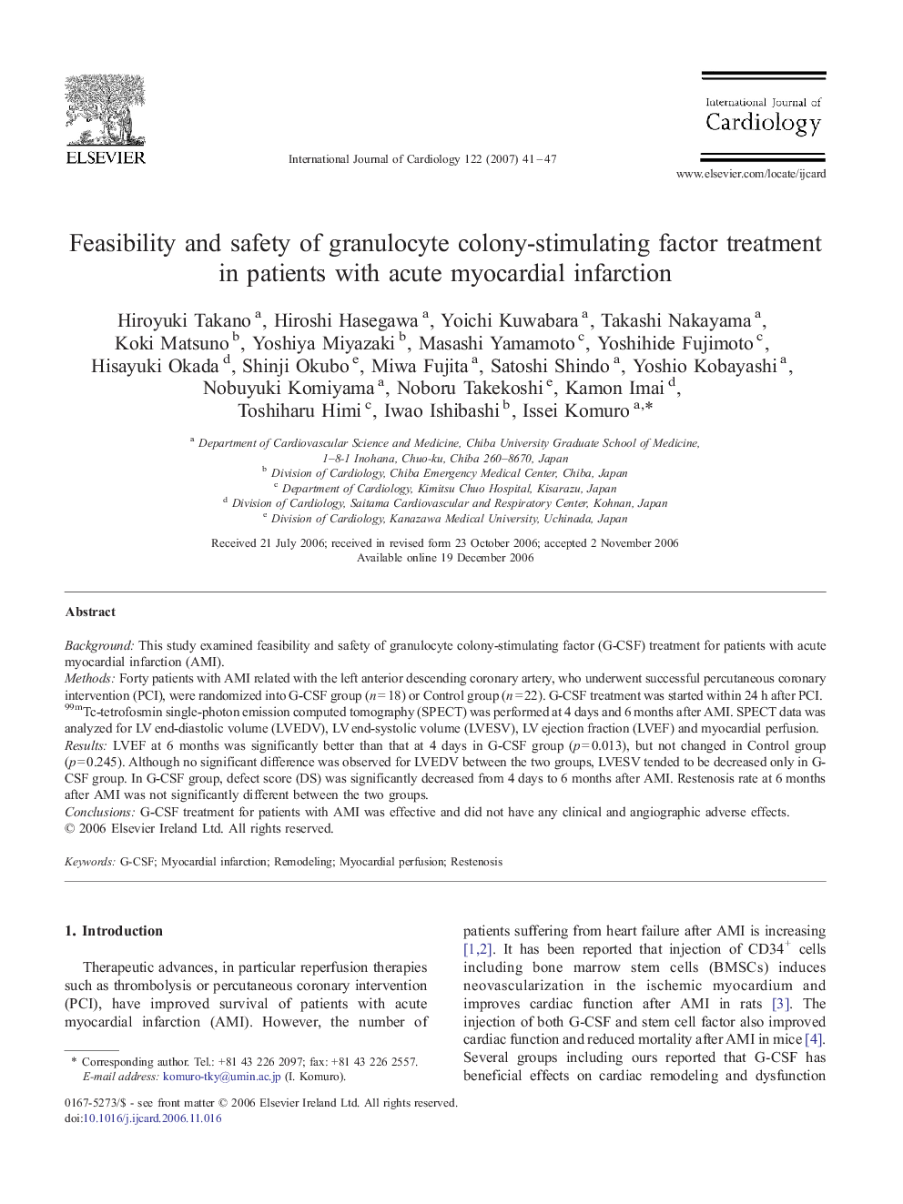 Feasibility and safety of granulocyte colony-stimulating factor treatment in patients with acute myocardial infarction