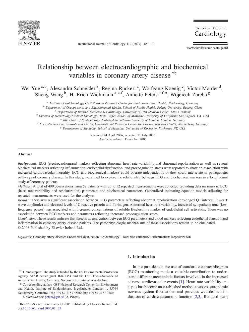 Relationship between electrocardiographic and biochemical variables in coronary artery disease 