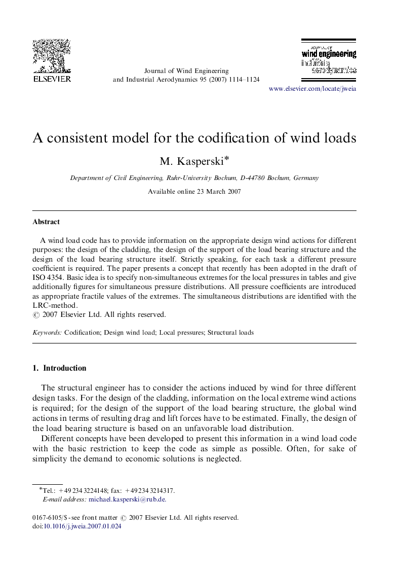 A consistent model for the codification of wind loads