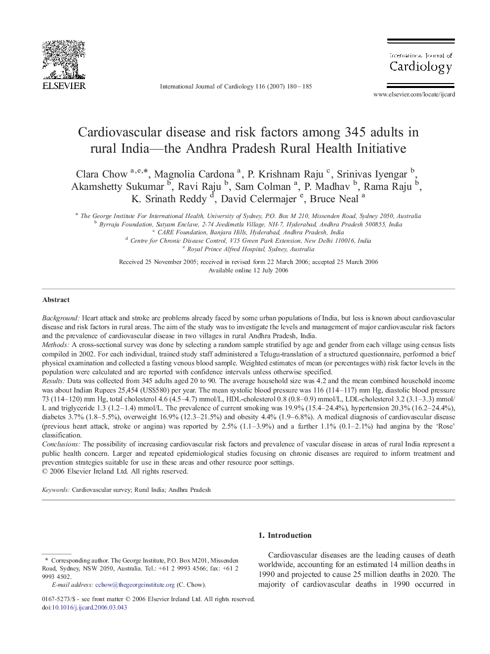 Cardiovascular disease and risk factors among 345 adults in rural India—the Andhra Pradesh Rural Health Initiative