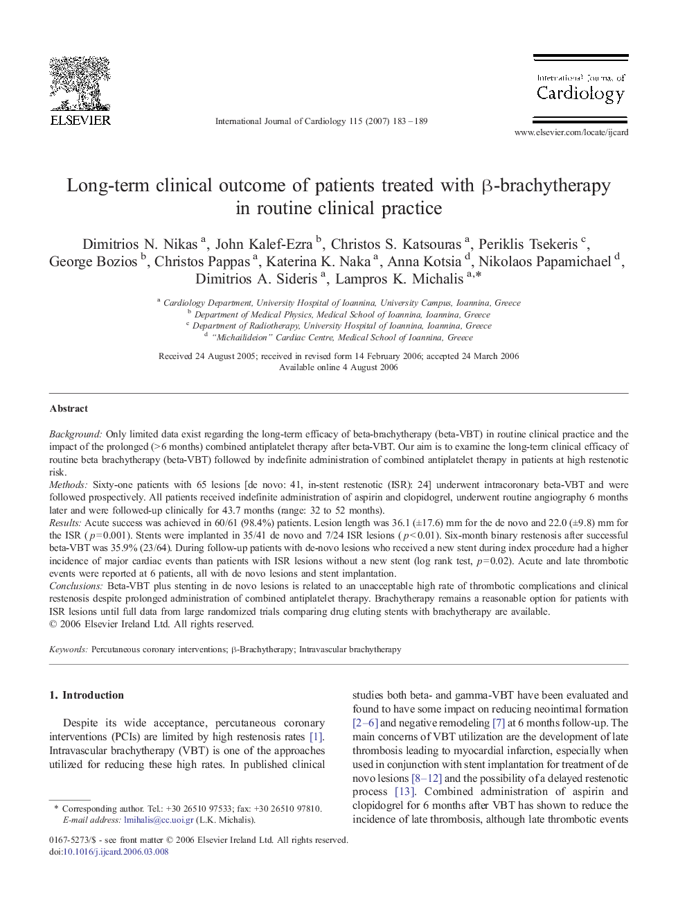 Long-term clinical outcome of patients treated with β-brachytherapy in routine clinical practice