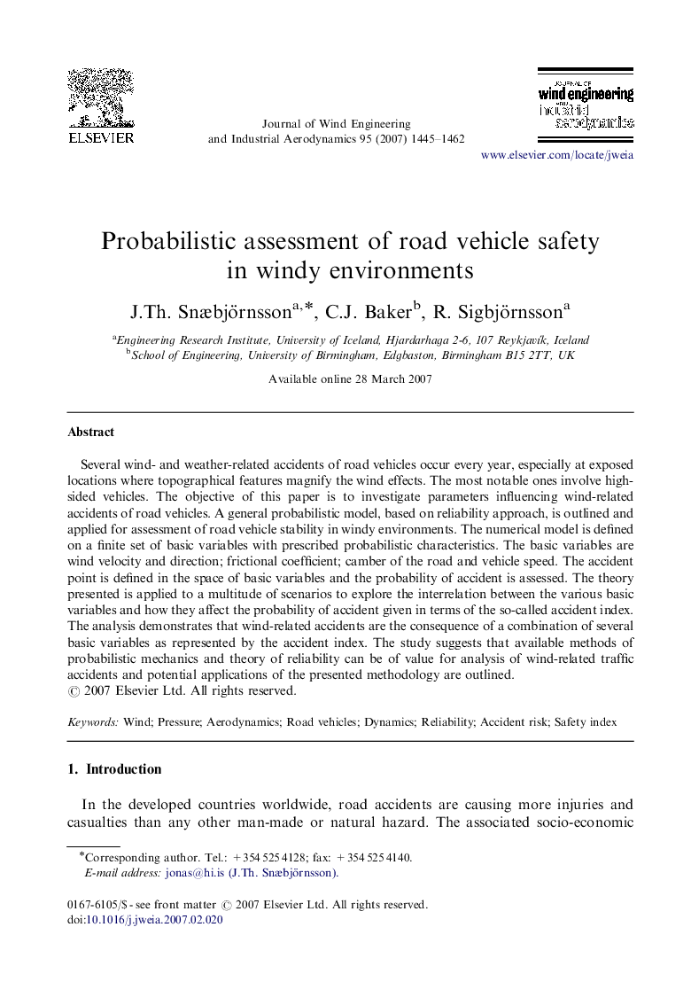 Probabilistic assessment of road vehicle safety in windy environments