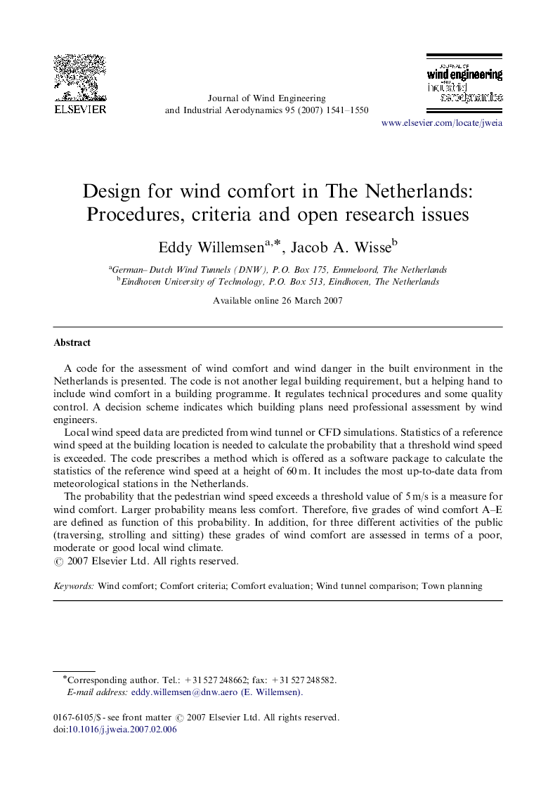 Design for wind comfort in The Netherlands: Procedures, criteria and open research issues