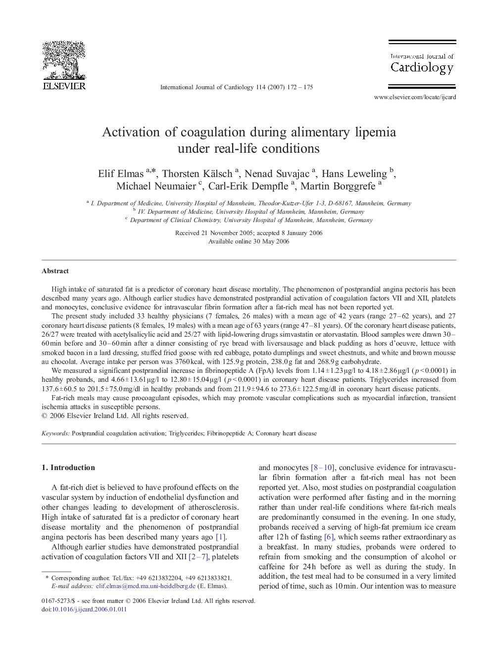 Activation of coagulation during alimentary lipemia under real-life conditions