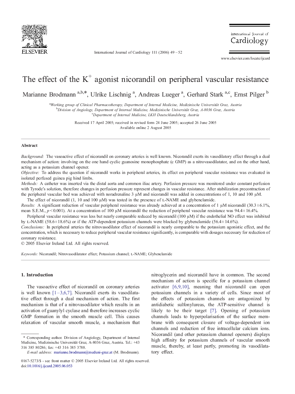 The effect of the K+ agonist nicorandil on peripheral vascular resistance