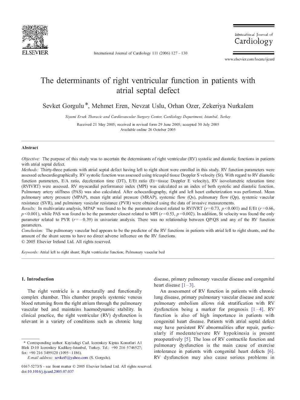 The determinants of right ventricular function in patients with atrial septal defect