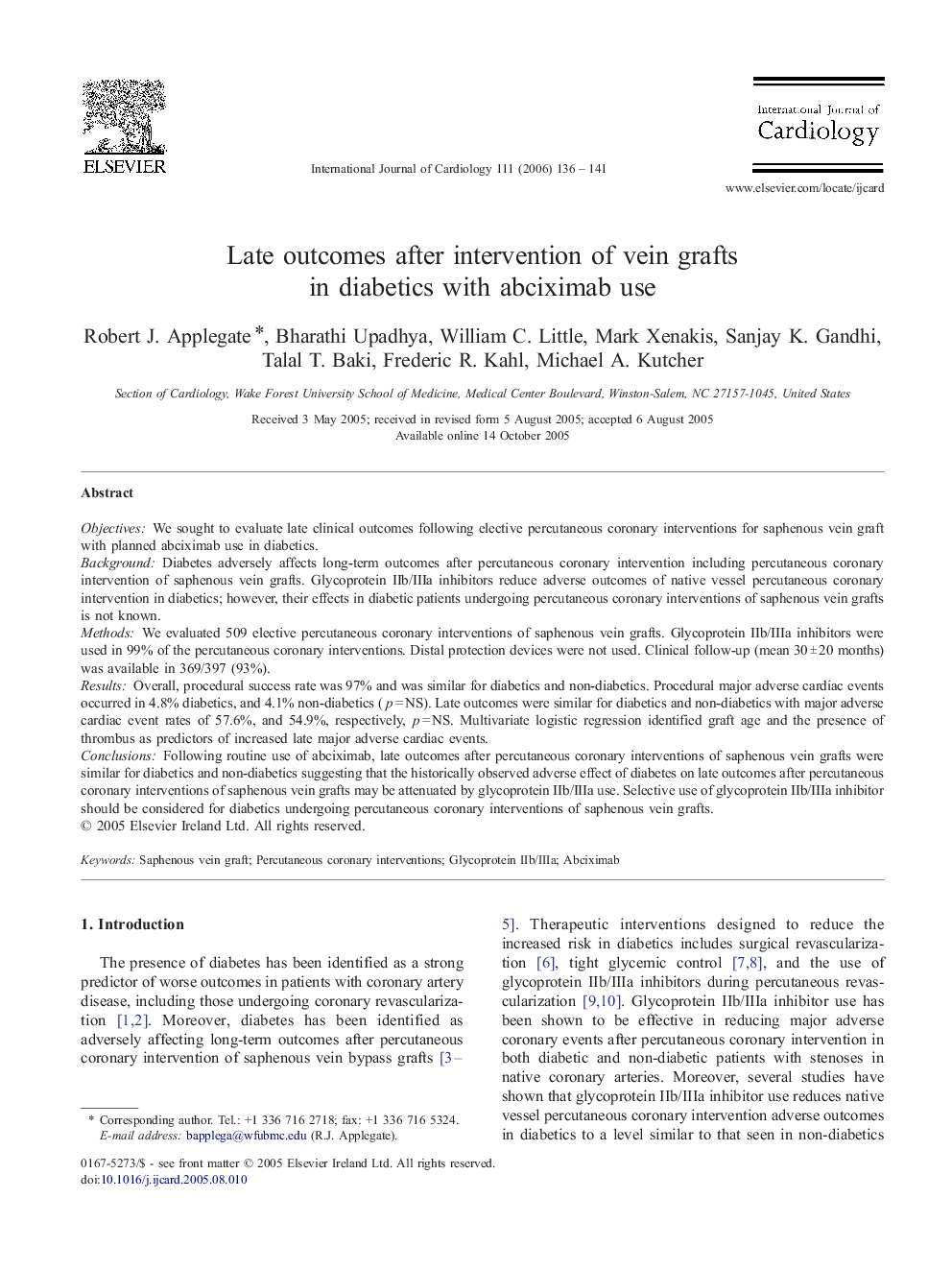 Late outcomes after intervention of vein grafts in diabetics with abciximab use