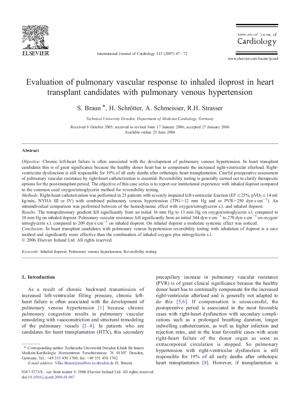 Evaluation of pulmonary vascular response to inhaled iloprost in heart transplant candidates with pulmonary venous hypertension