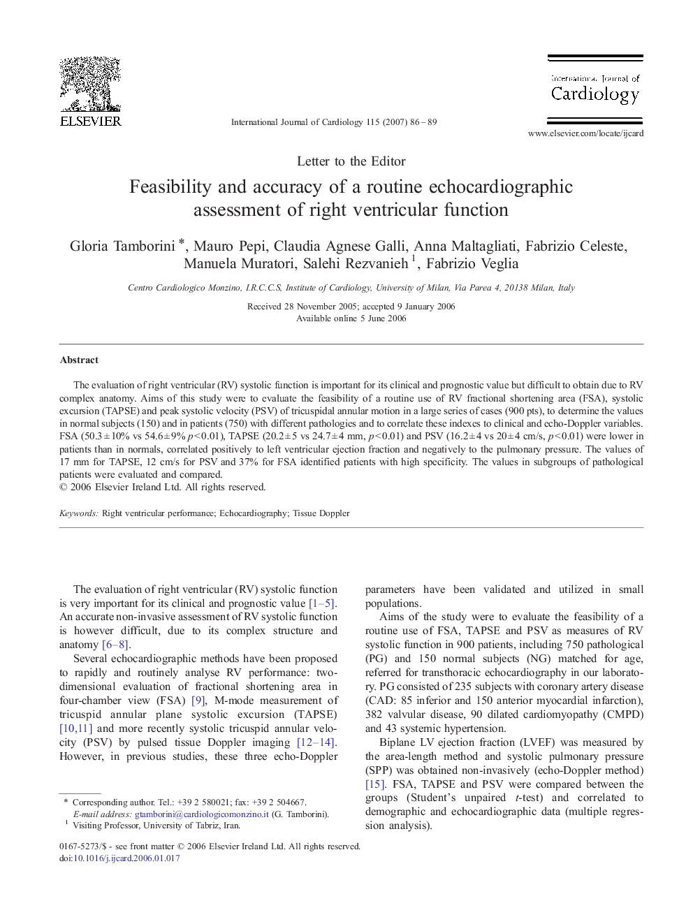 Feasibility and accuracy of a routine echocardiographic assessment of right ventricular function