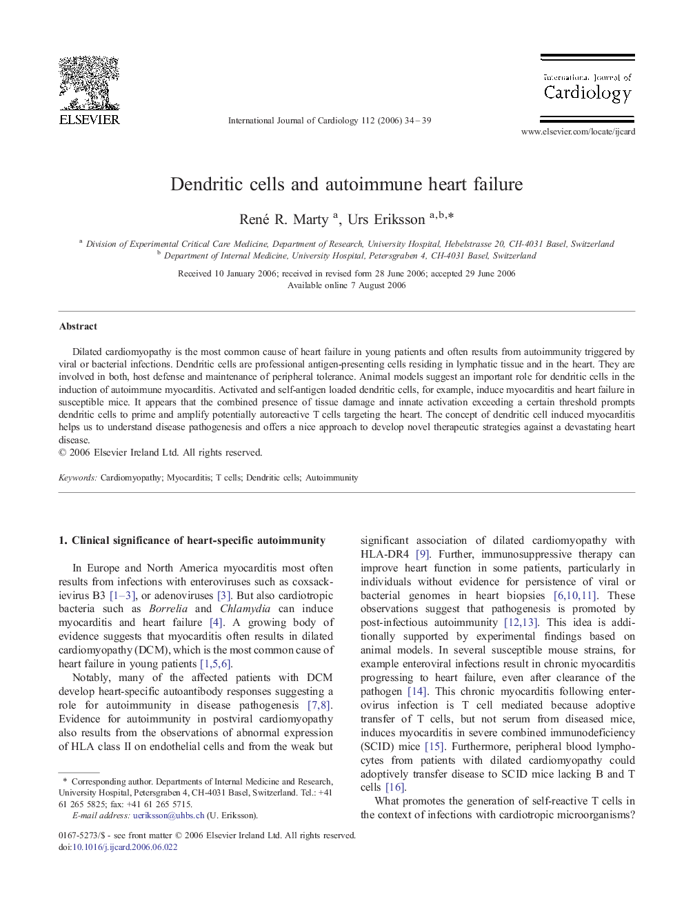 Dendritic cells and autoimmune heart failure