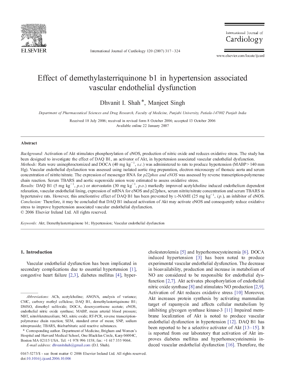 Effect of demethylasterriquinone b1 in hypertension associated vascular endothelial dysfunction